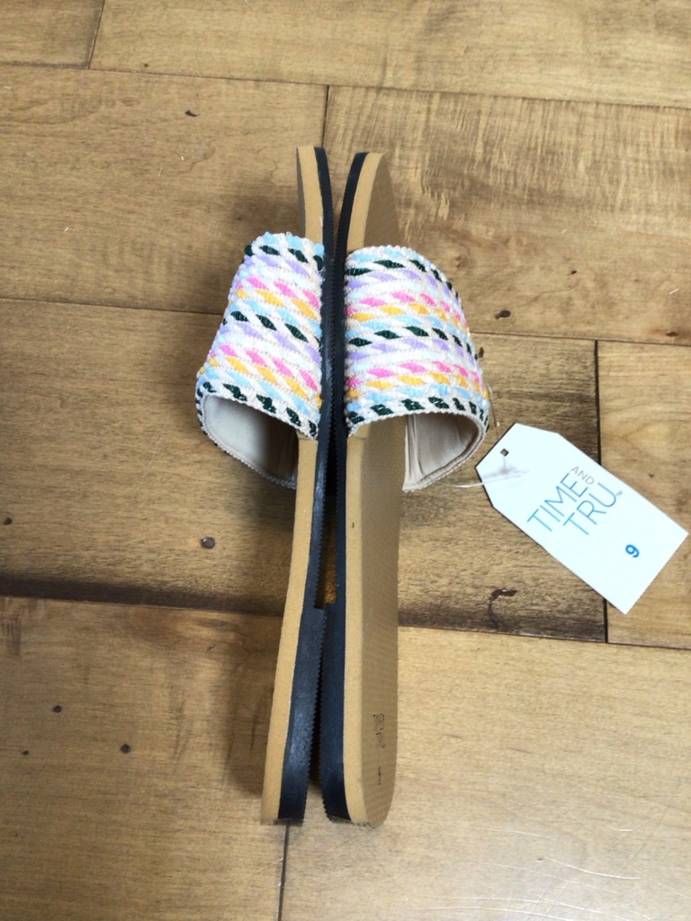 Time and Tru Woven Slide Sandals Womens Size 9 Multicolor Braided Flat - Picture 4 of 9